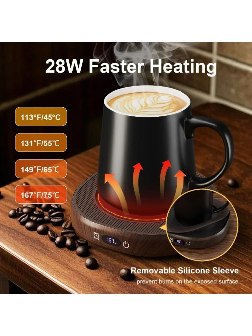 Smart Electric Coffee Mug Warmer Set with Auto Shut Off & 4 Temp Settings